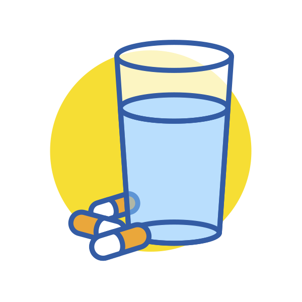 Glass of water with capsules icon